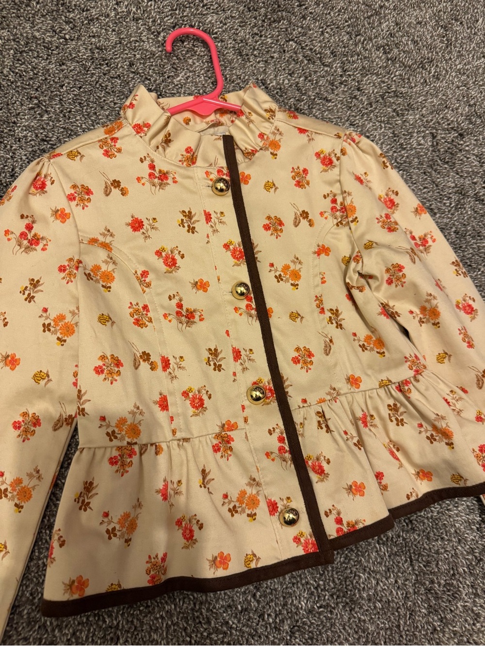 Janie and Jack Cream Floral Peplum Jacket with Orange & Brown Trim
